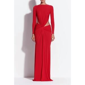 NEW ALEX PERRY crepe jersey long-sleeve twist gown in red